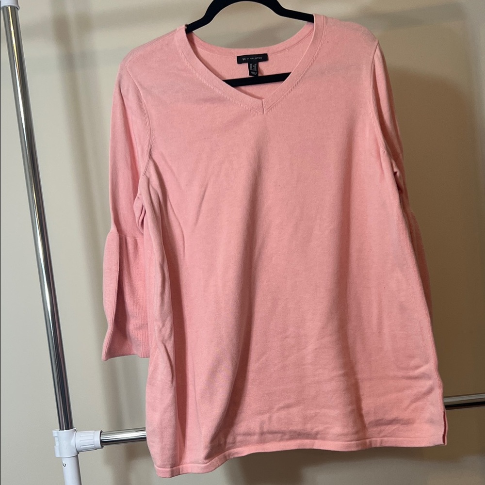 H by Halston Soft Pink Long Sleeve V-Neck Top